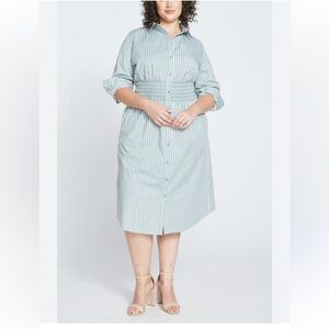 Universal Standard Hamptons Smocked Shirtdress size L 22/24 Green and white